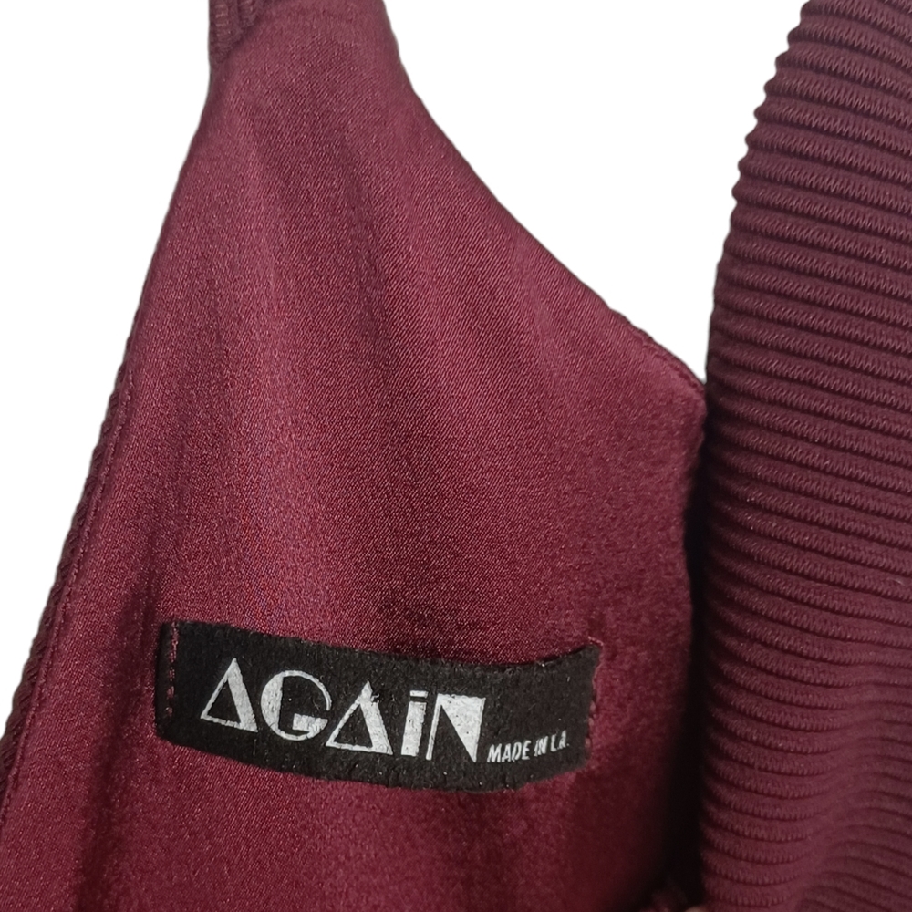 AGAIN Burgundy Wine Red Diamond Neckline Sheath Midi Party Cocktail Dress Small - Picture 3 of 8